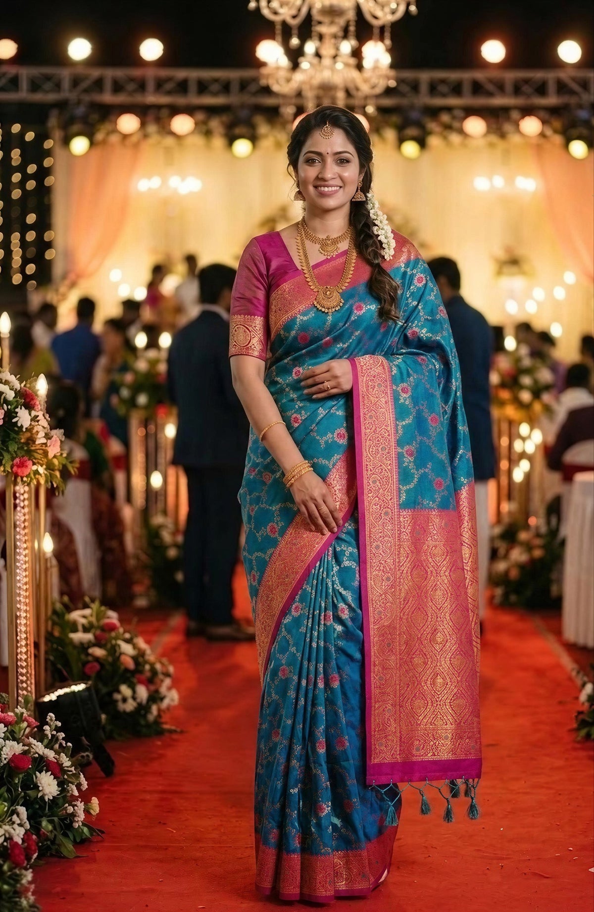 Teal Blue Paithani Silk Zari Woven Saree