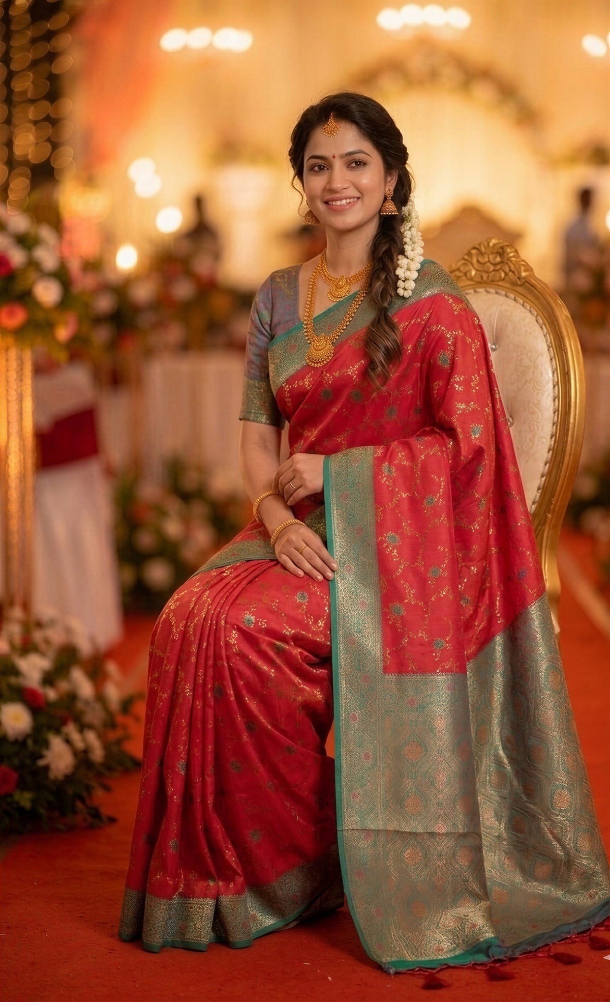 Red Paithani Silk Zari Woven Saree, view 2