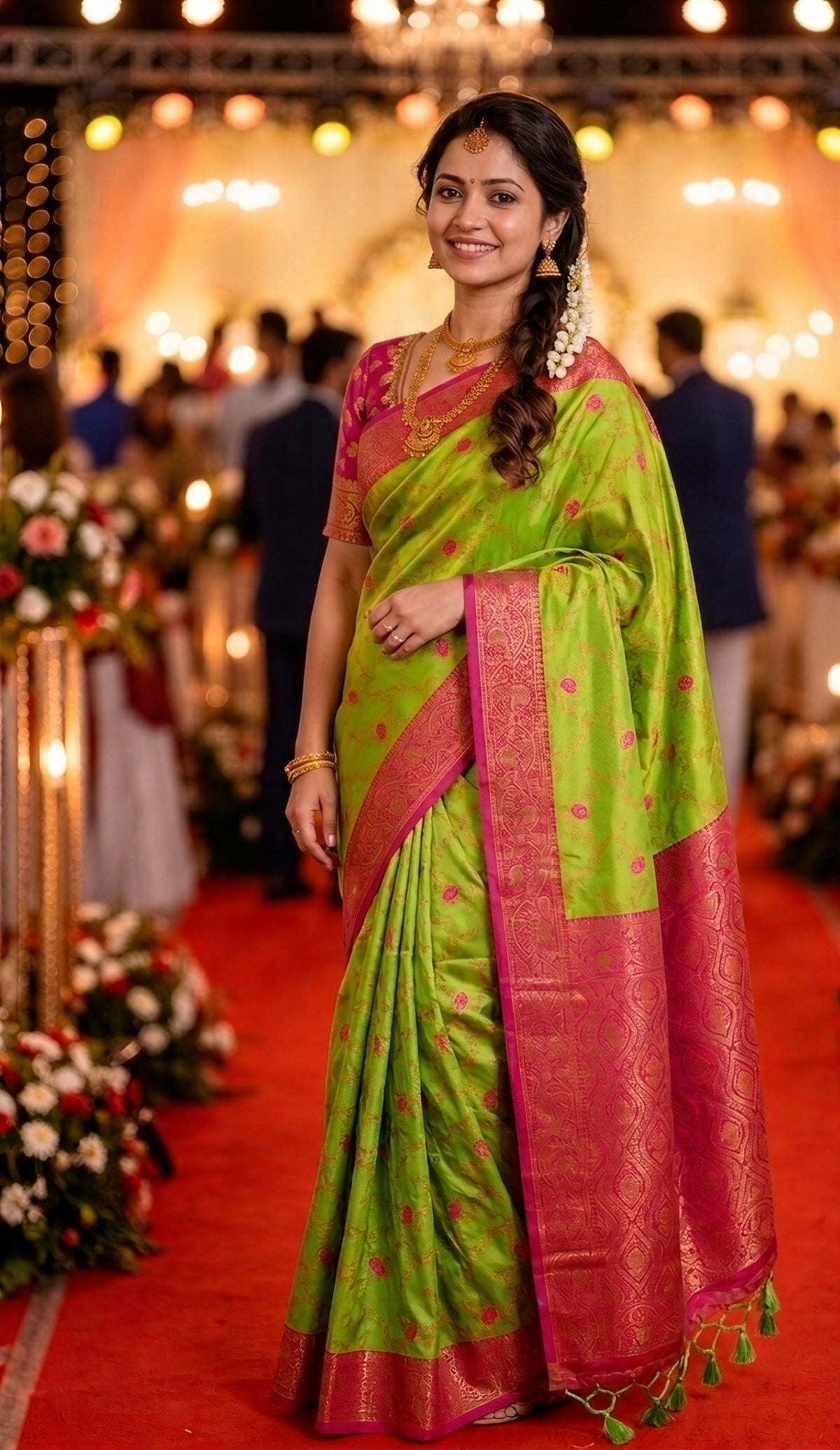 Parrot Green Paithani Silk Zari Woven Saree, view 2