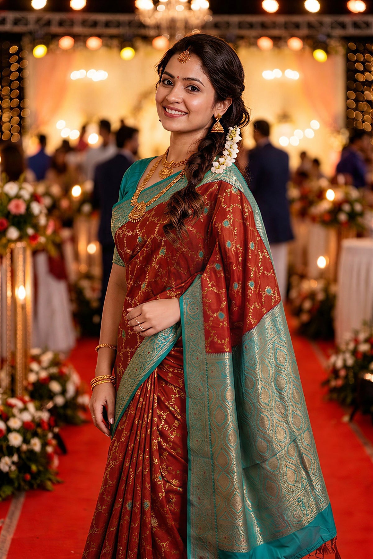 Rust Red Paithani Silk Zari Woven Saree, view 3