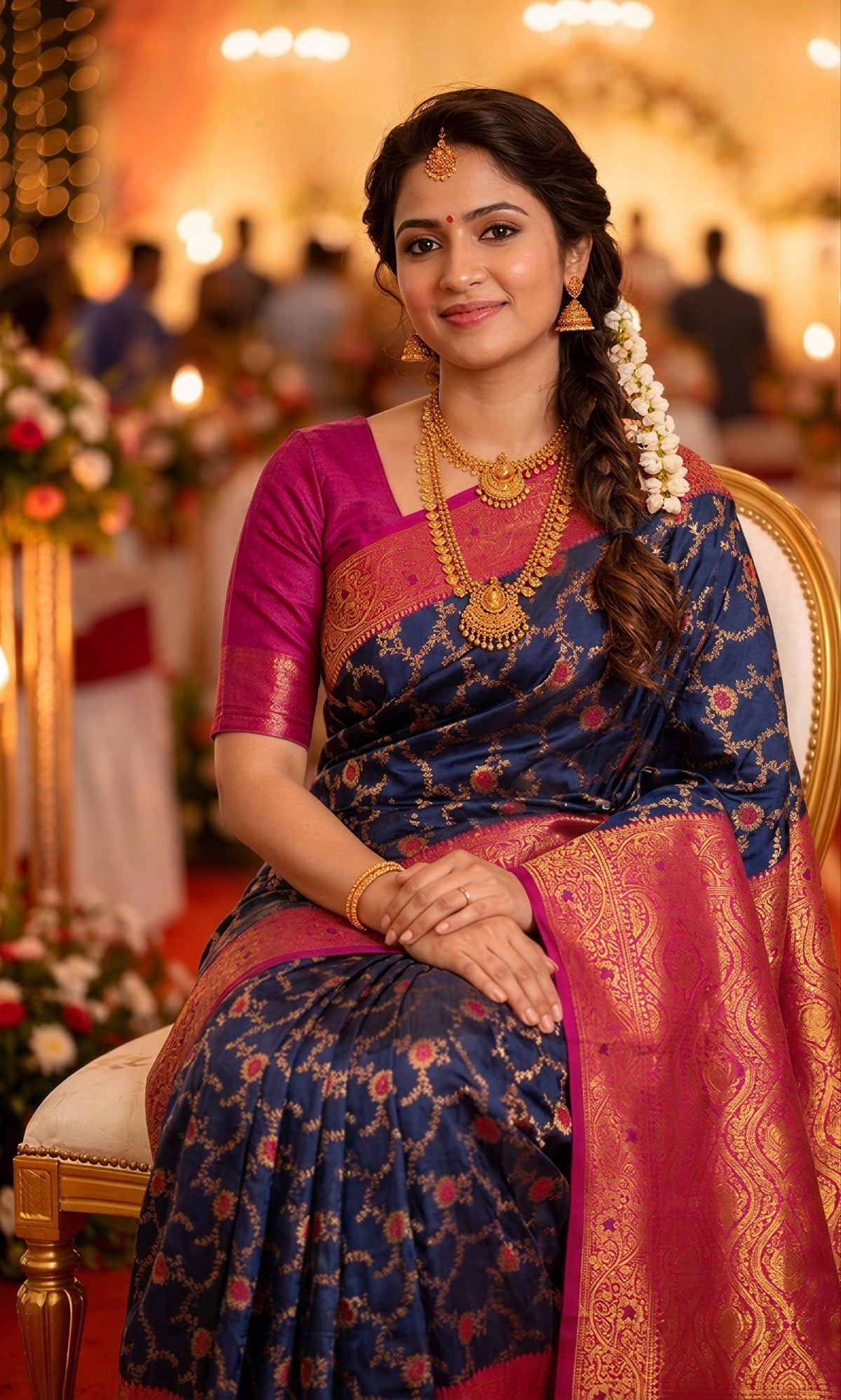 Navy Blue Paithani Silk Zari Woven Saree, view 2