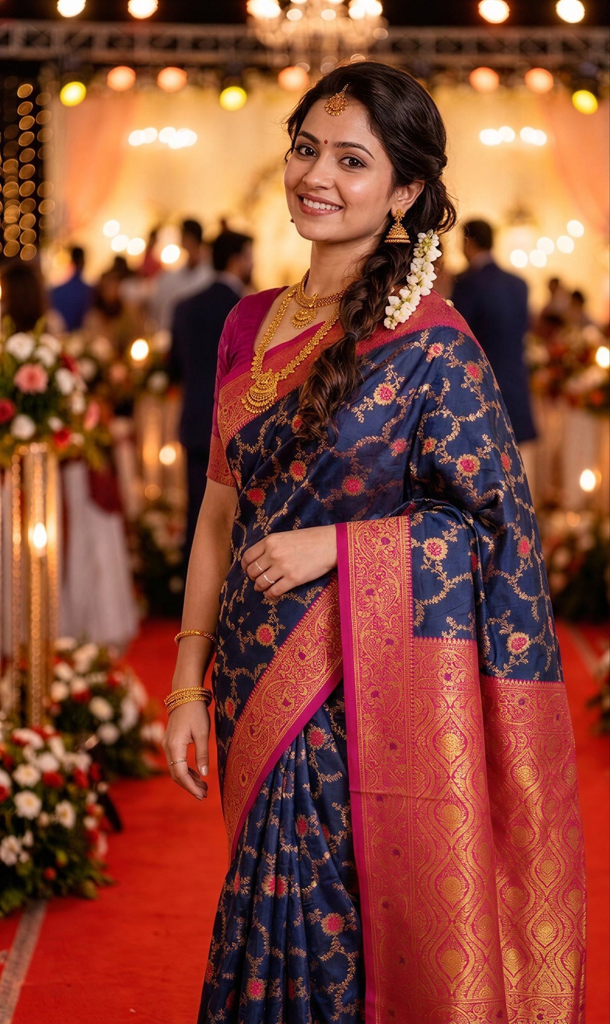 Navy Blue Paithani Silk Zari Woven Saree, view 3