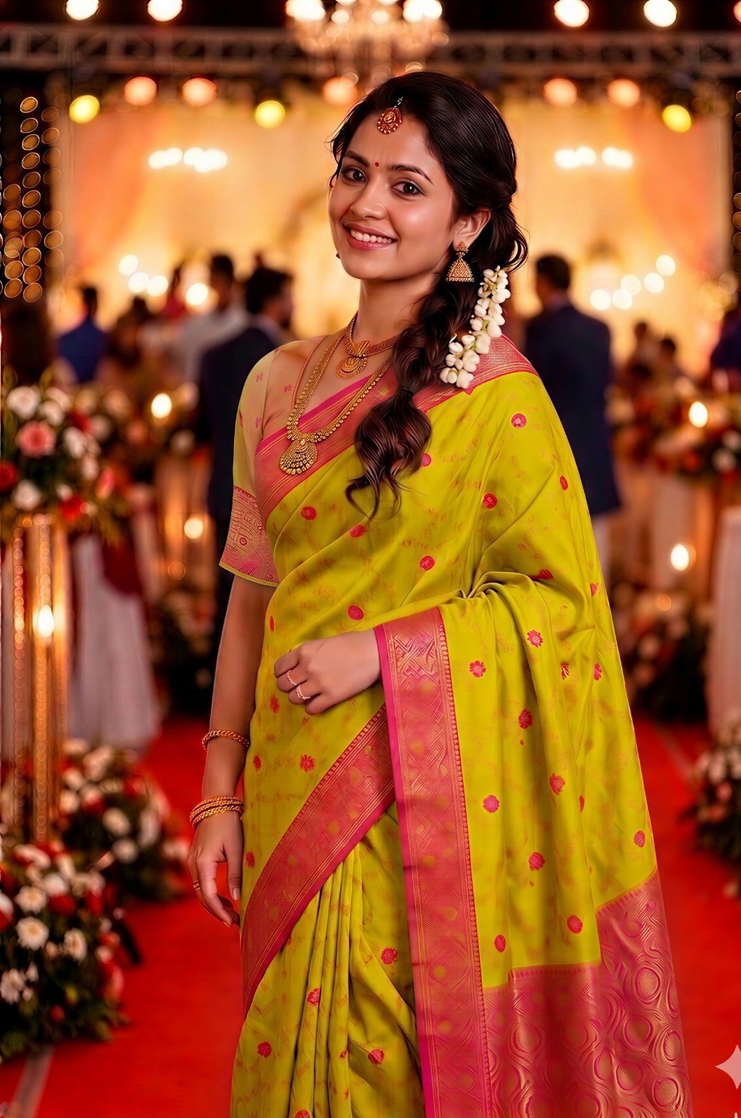 Yellow Paithani Silk Zari Woven Saree, view 3