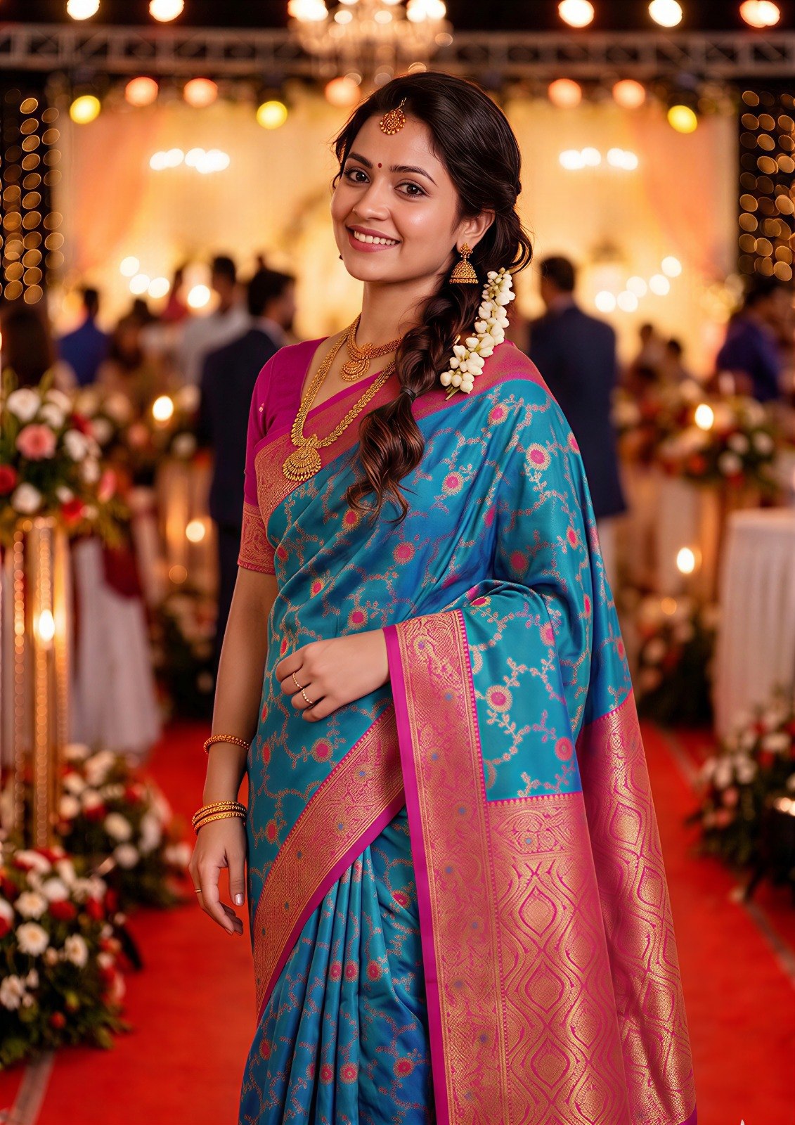 Teal Blue Paithani Silk Zari Woven Saree, view 2