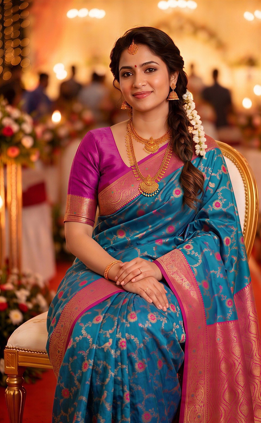 Teal Blue Paithani Silk Zari Woven Saree, view 3