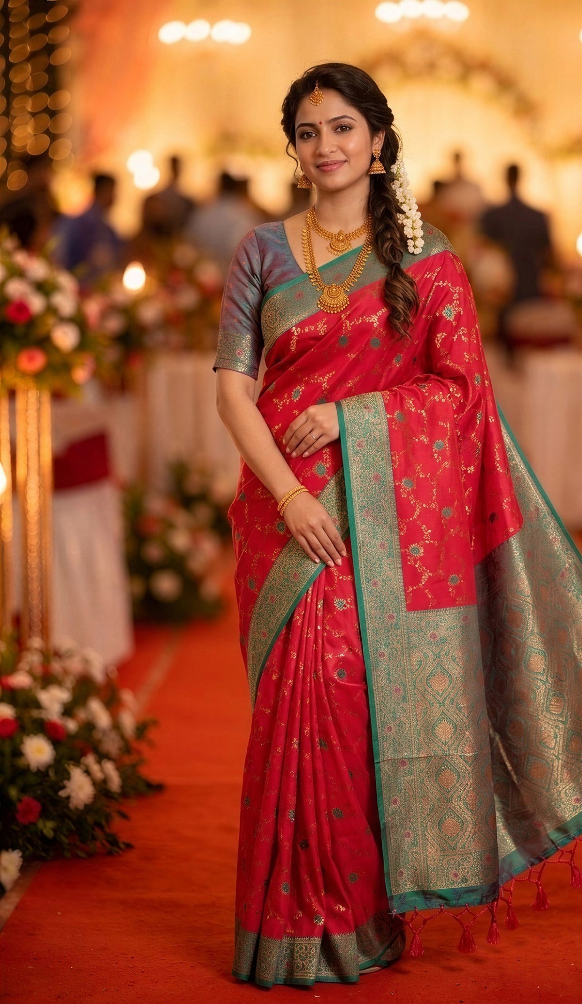 Red Paithani Silk Zari Woven Saree, view 3