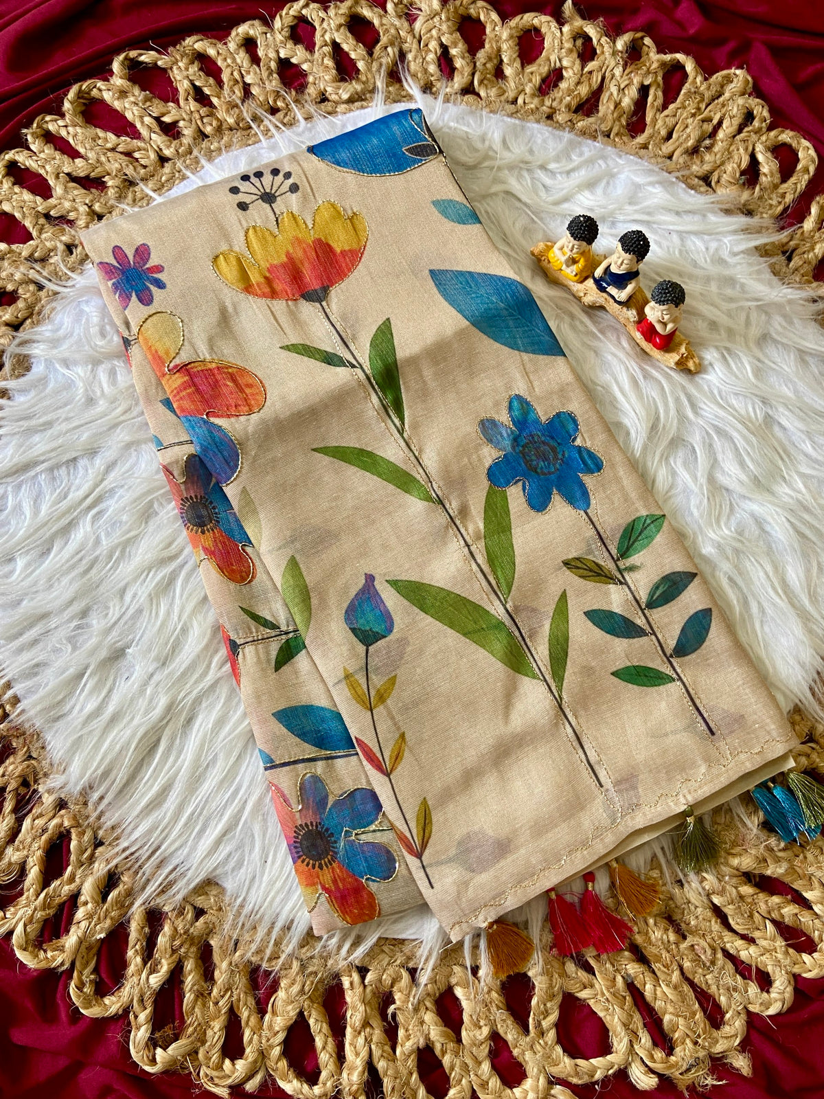 Cream Tissue Silk Floral Print Saree with Aari Pallu
