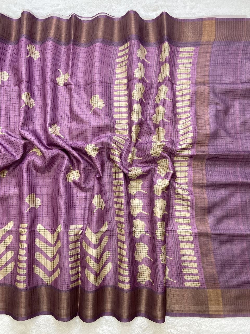 Purple Tussar Silk Geometric Print Saree