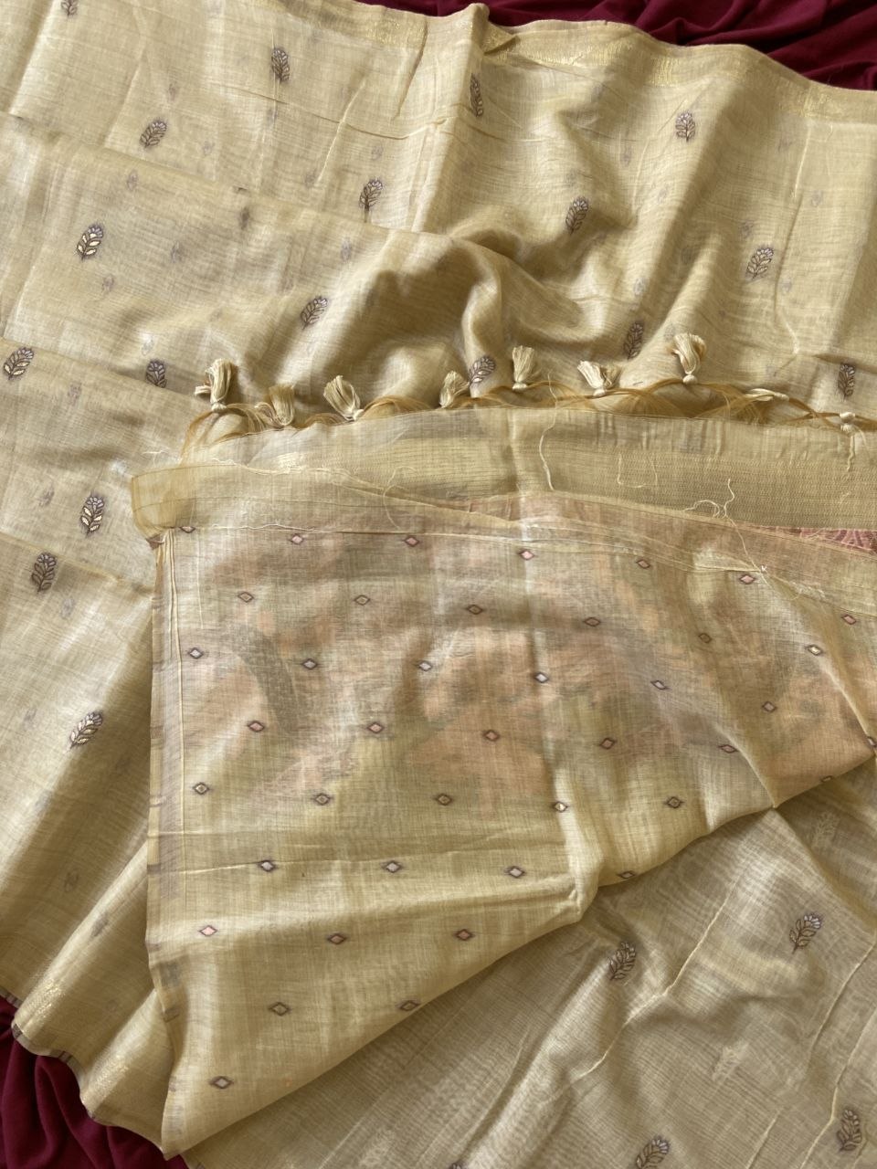 Beige Muga Cotton Peacock Pallu Saree, view 4