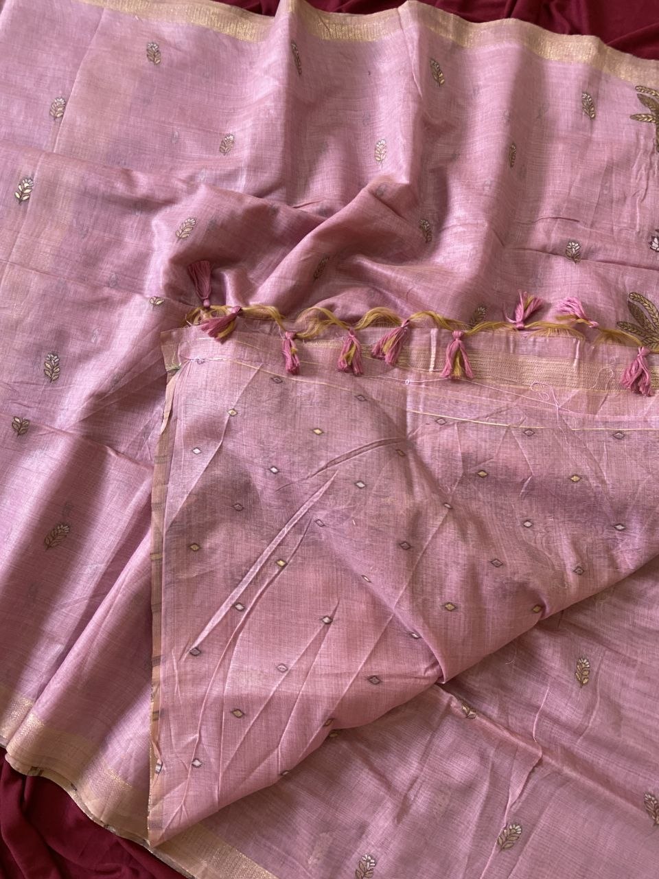Pink Muga Cotton Peacock Pallu Saree, view 4