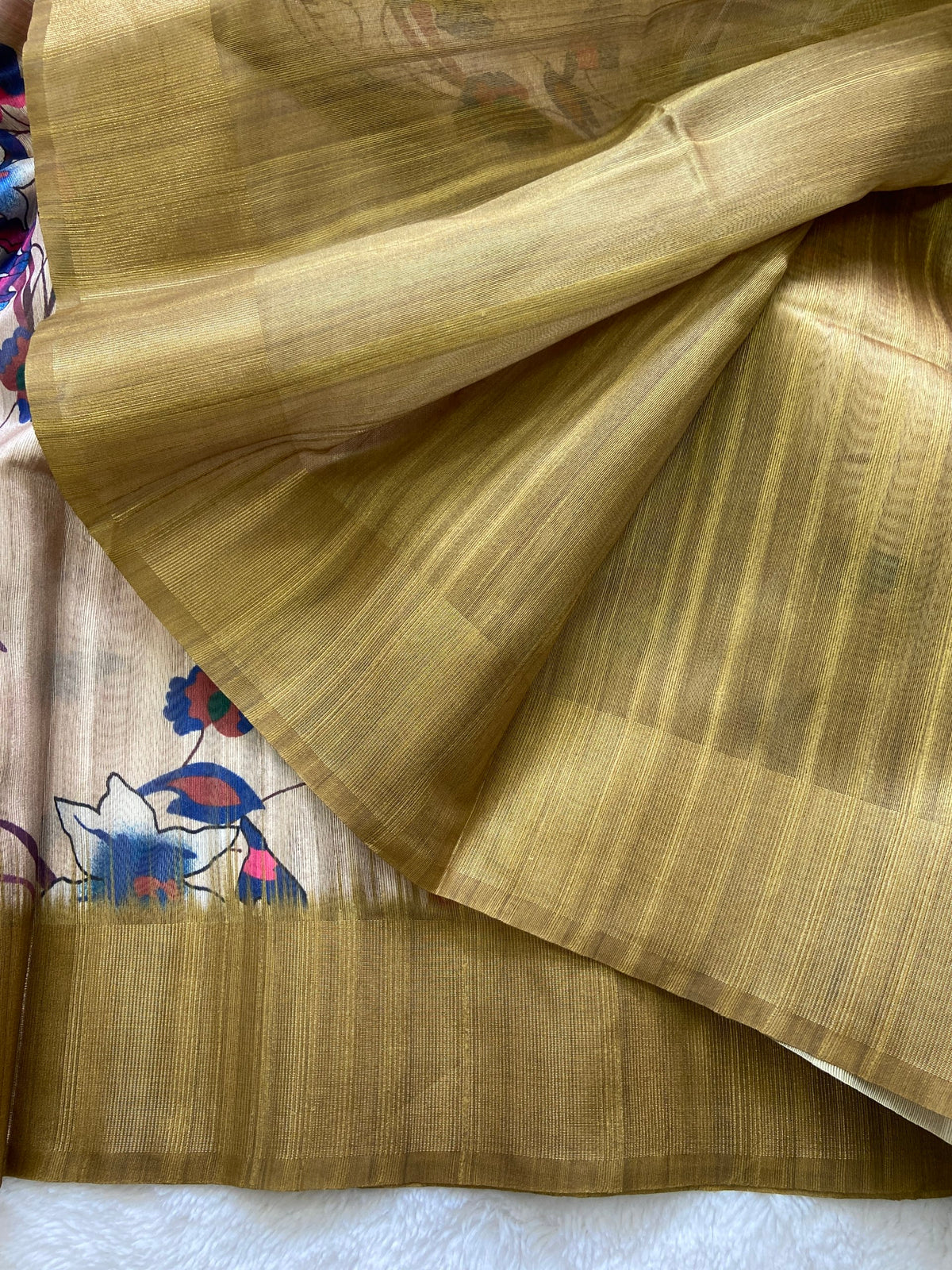 Olive Tussar Silk Printed Saree with Zari Border, view 3