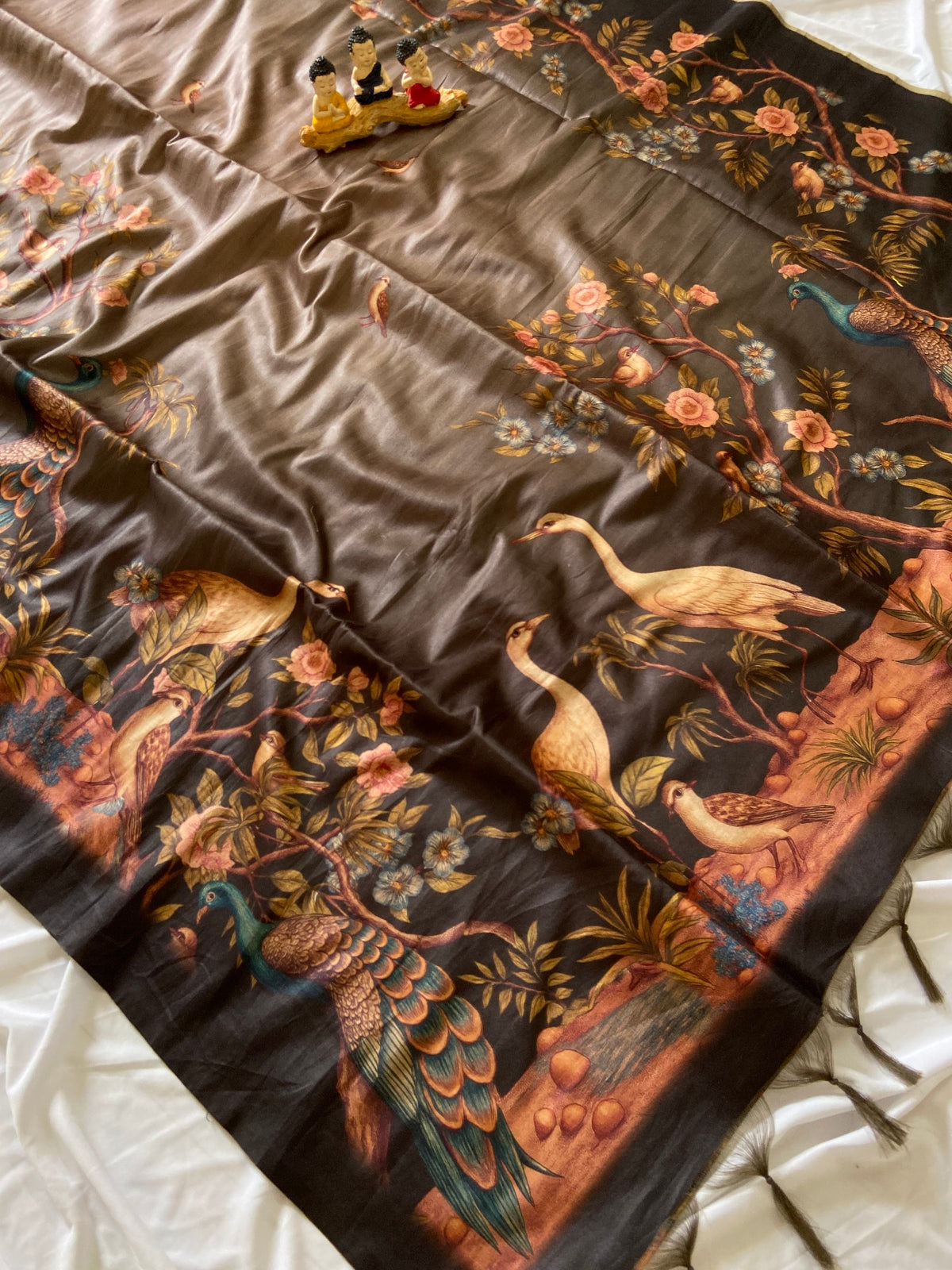 Grey Tussar Silk Crane Print Saree, view 3