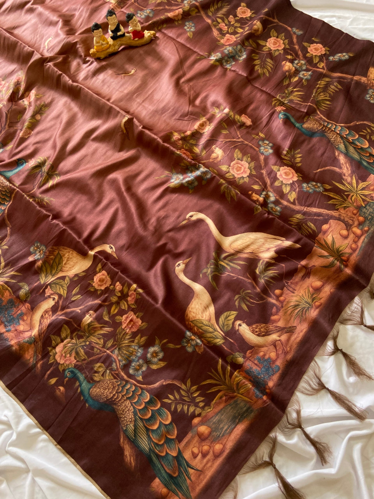 Coffee Brown Tussar Silk Crane Print Saree, view 3