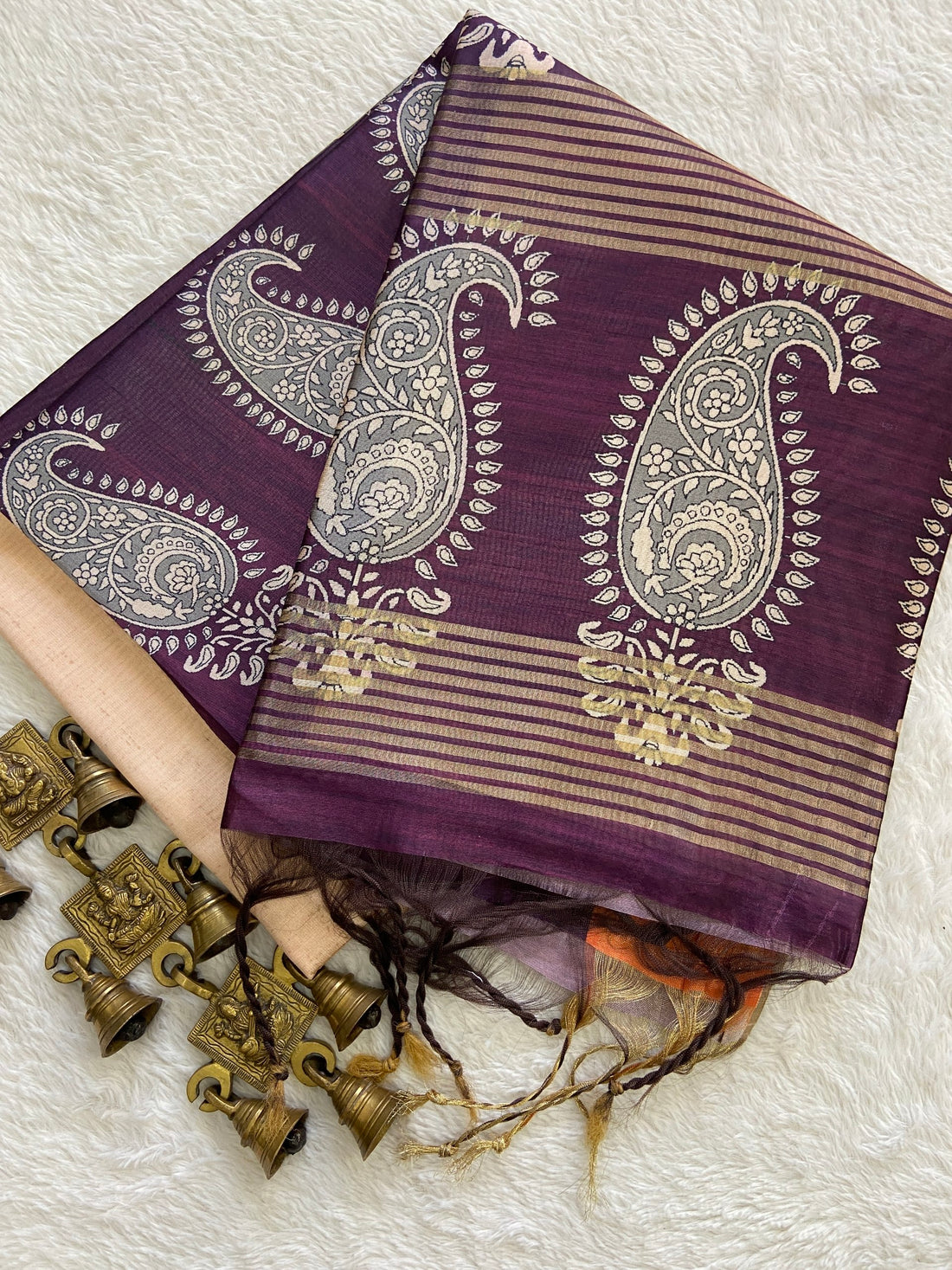 Purple Tussar Silk Paisley Border Saree