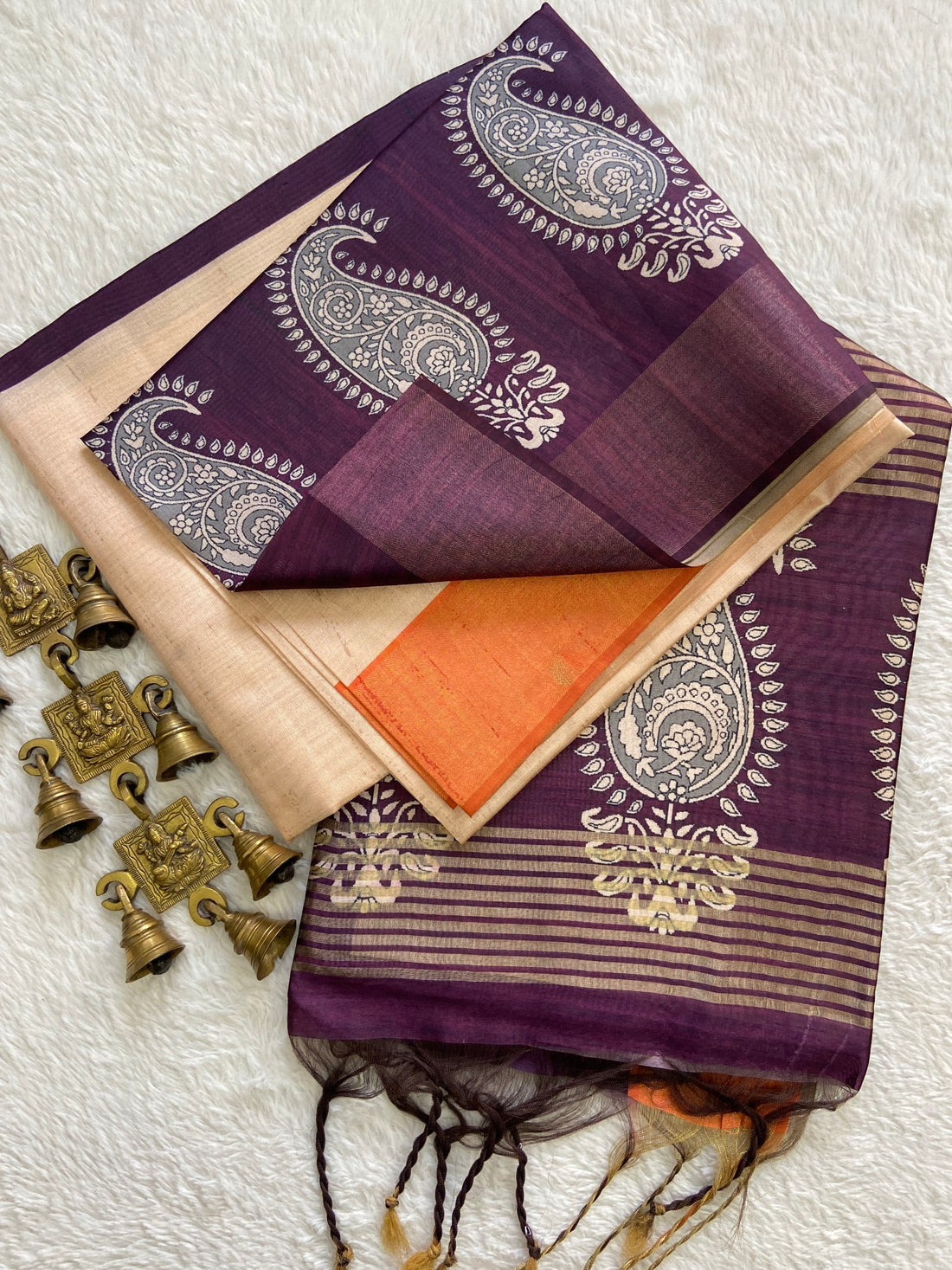 Purple Tussar Silk Paisley Border Saree