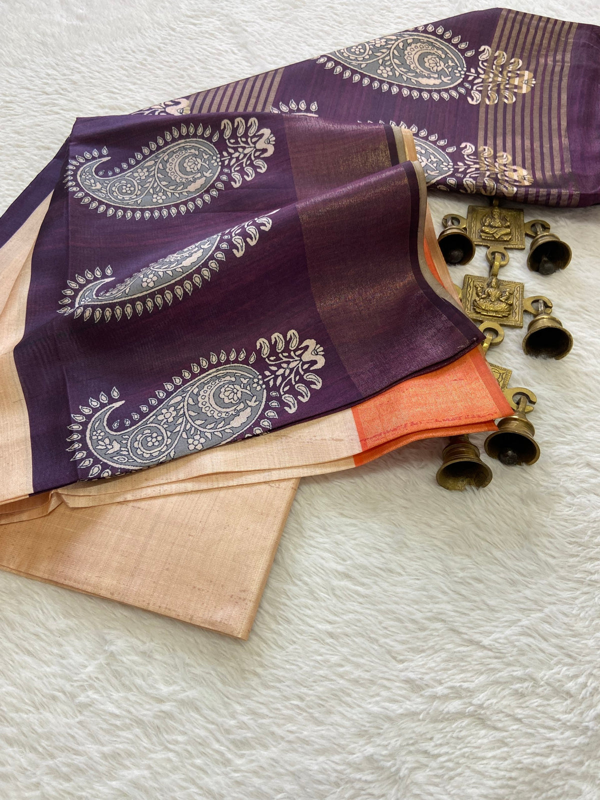 Purple Tussar Silk Paisley Border Saree, view 3