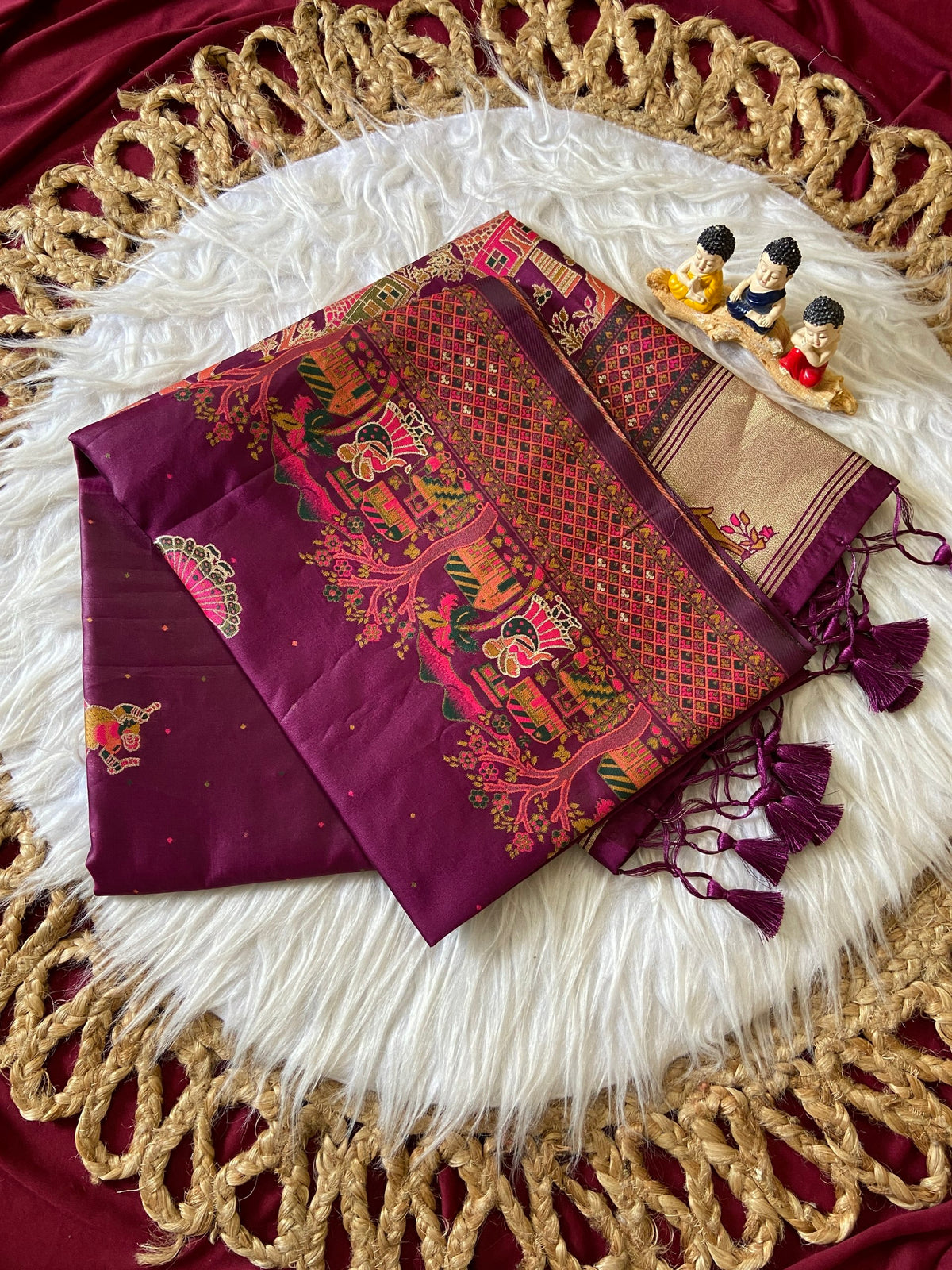 Magenta Pashmina Silk Zari Woven Saree