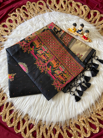 Black Pashmina Silk Zari Woven Saree