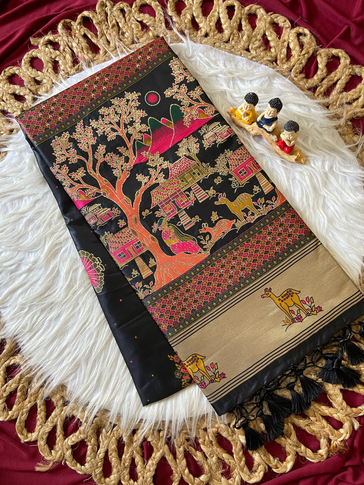 Black Pashmina Silk Zari Woven Saree, view 2