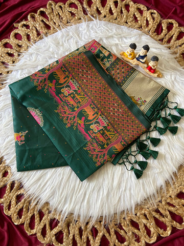 Bottle Green Pashmina Silk Zari Woven Saree