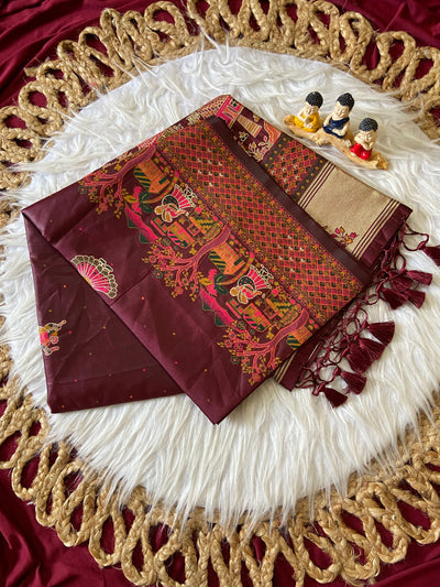 Wine Pashmina Silk Zari Woven Saree