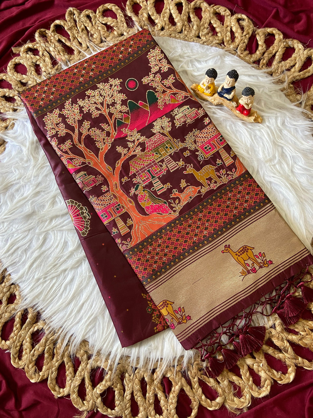 Wine Pashmina Silk Zari Woven Saree, view 2