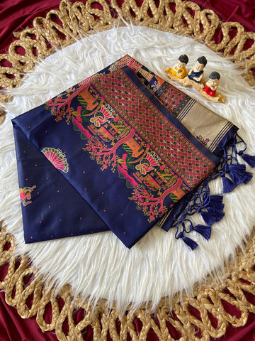 Navy Blue Pashmina Silk Zari Woven Saree