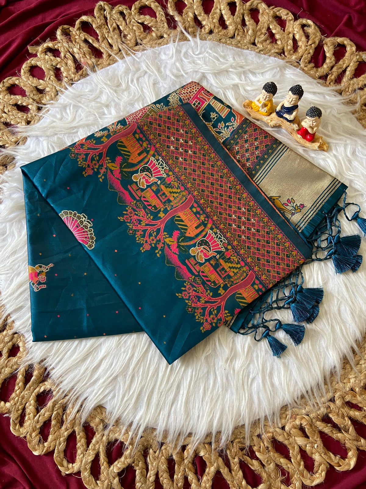 Teal Blue Pashmina Silk Zari Woven Saree