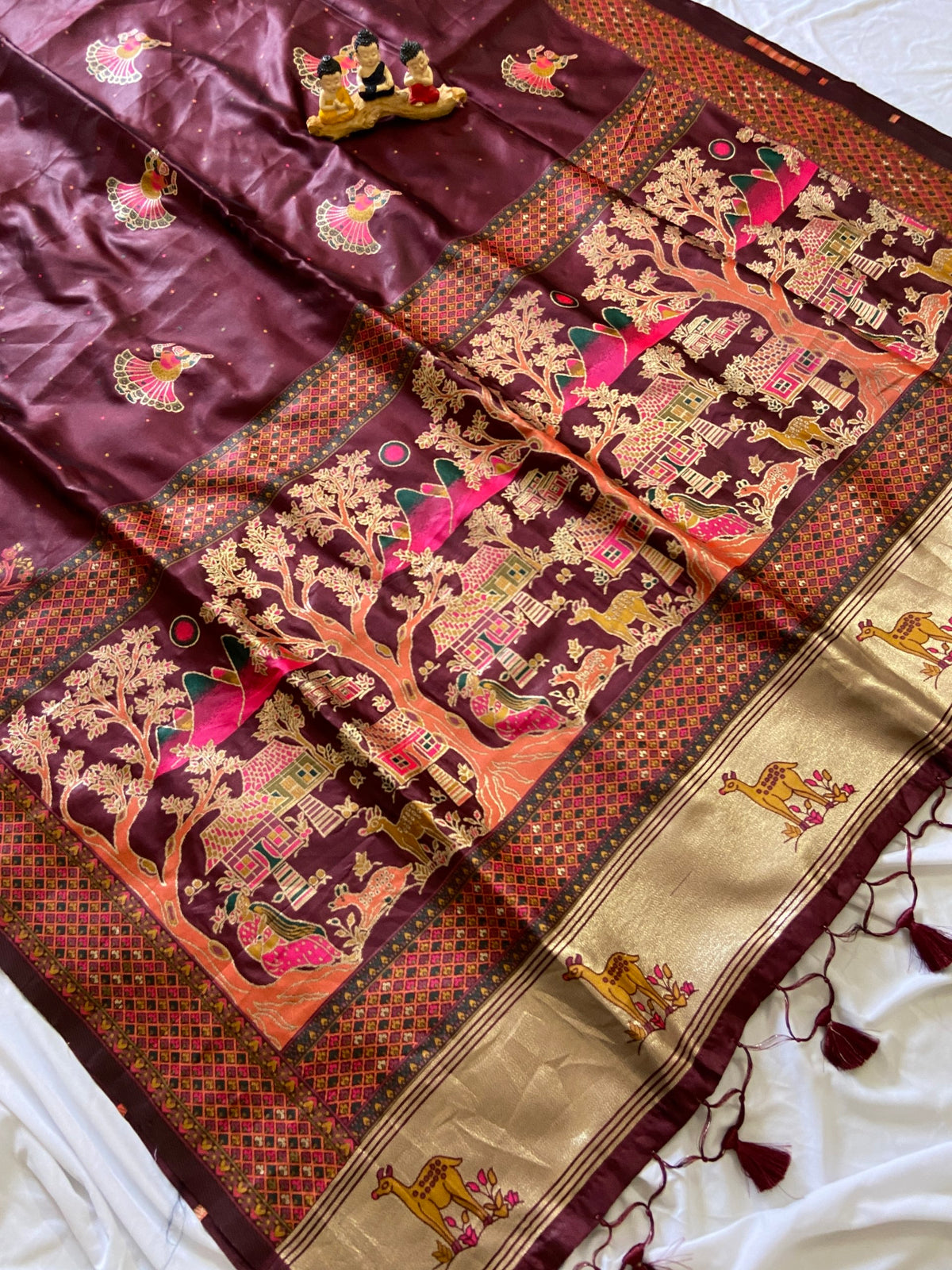 Wine Pashmina Silk Zari Woven Saree, view 3