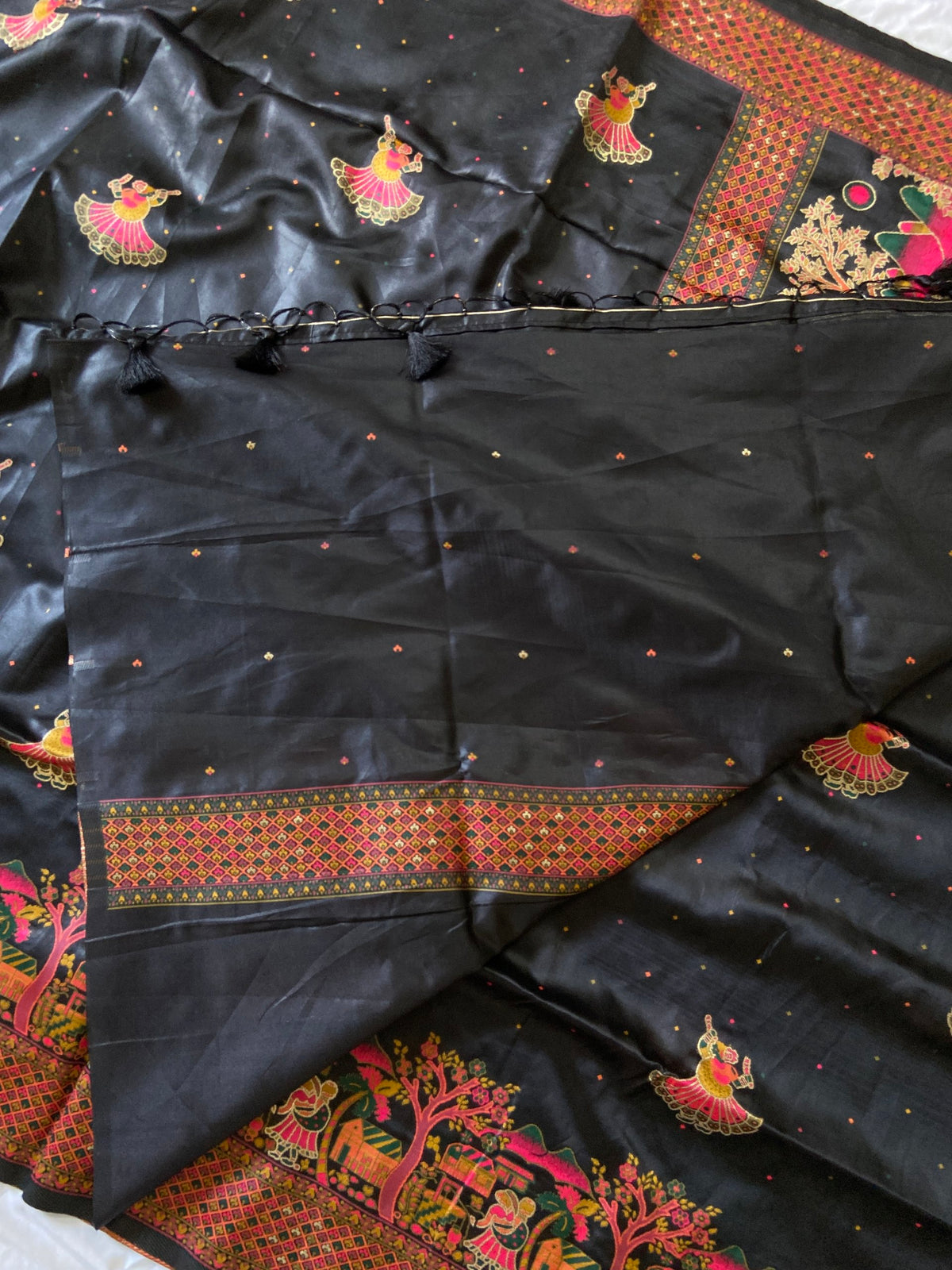 Black Pashmina Silk Zari Woven Saree, view 4