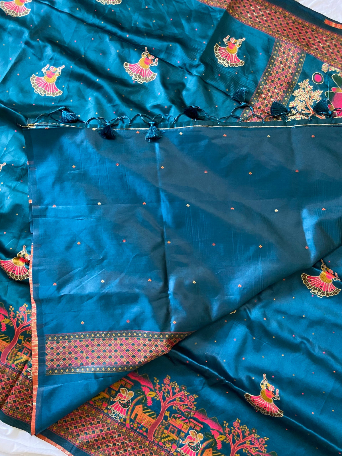 Teal Blue Pashmina Silk Zari Woven Saree, view 4