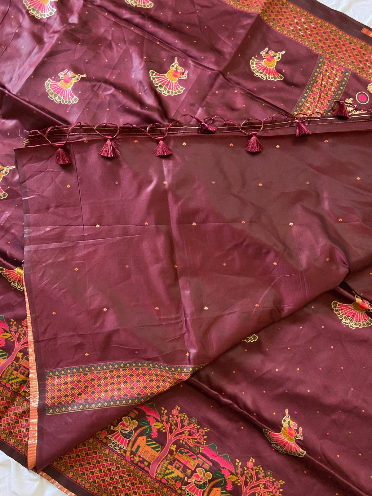 Wine Pashmina Silk Zari Woven Saree, view 4