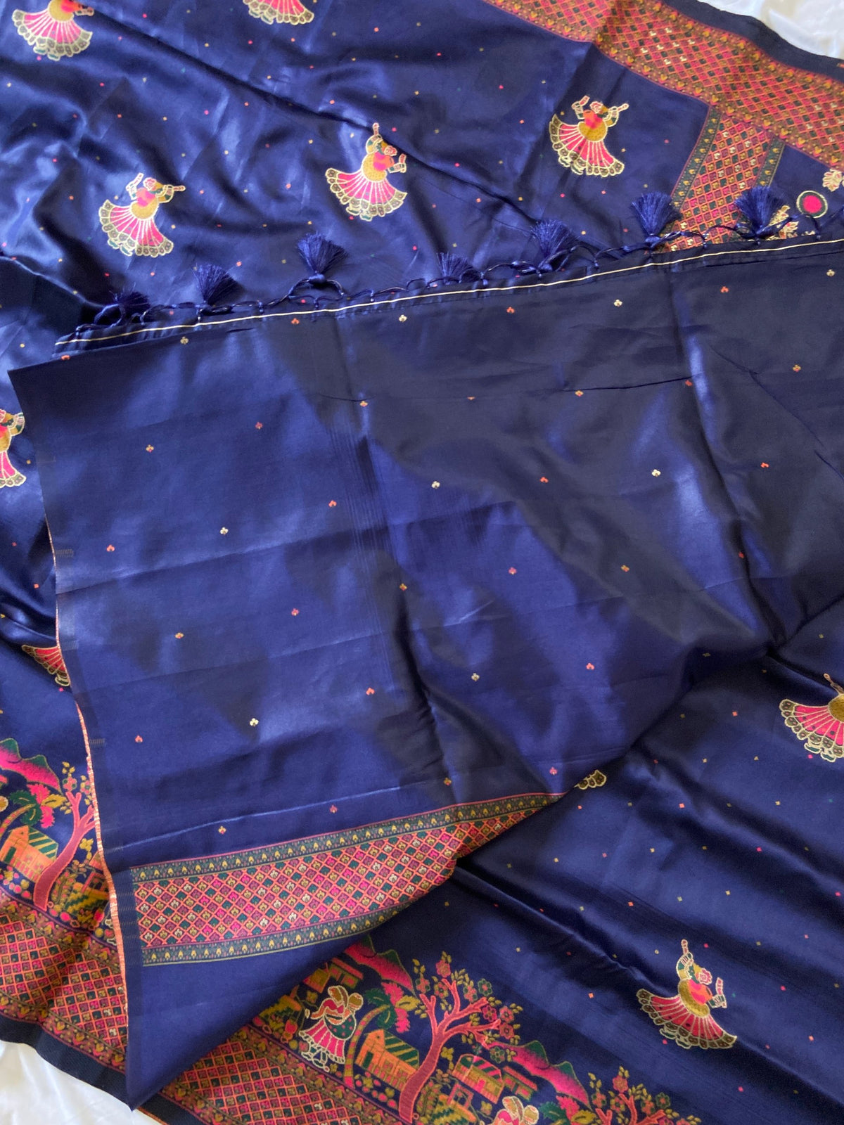 Navy Blue Pashmina Silk Zari Woven Saree, view 4