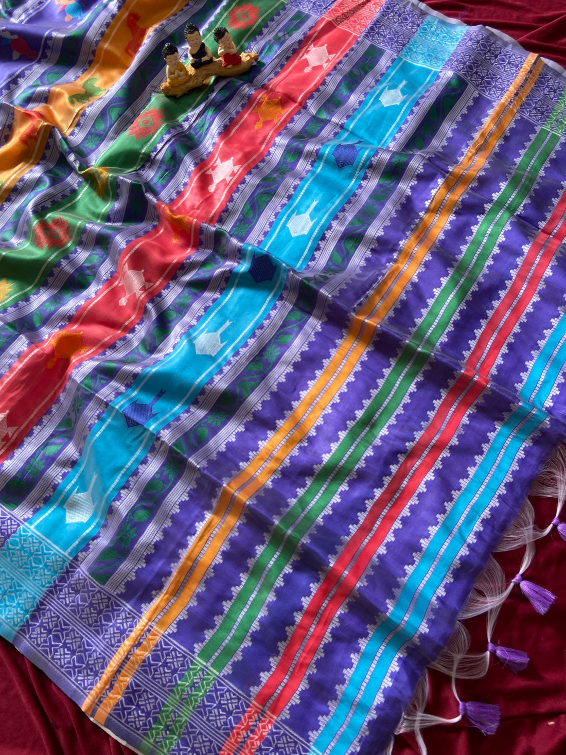 Blue and Multicolour Soft Silk Berhampuri Double Pallu Saree