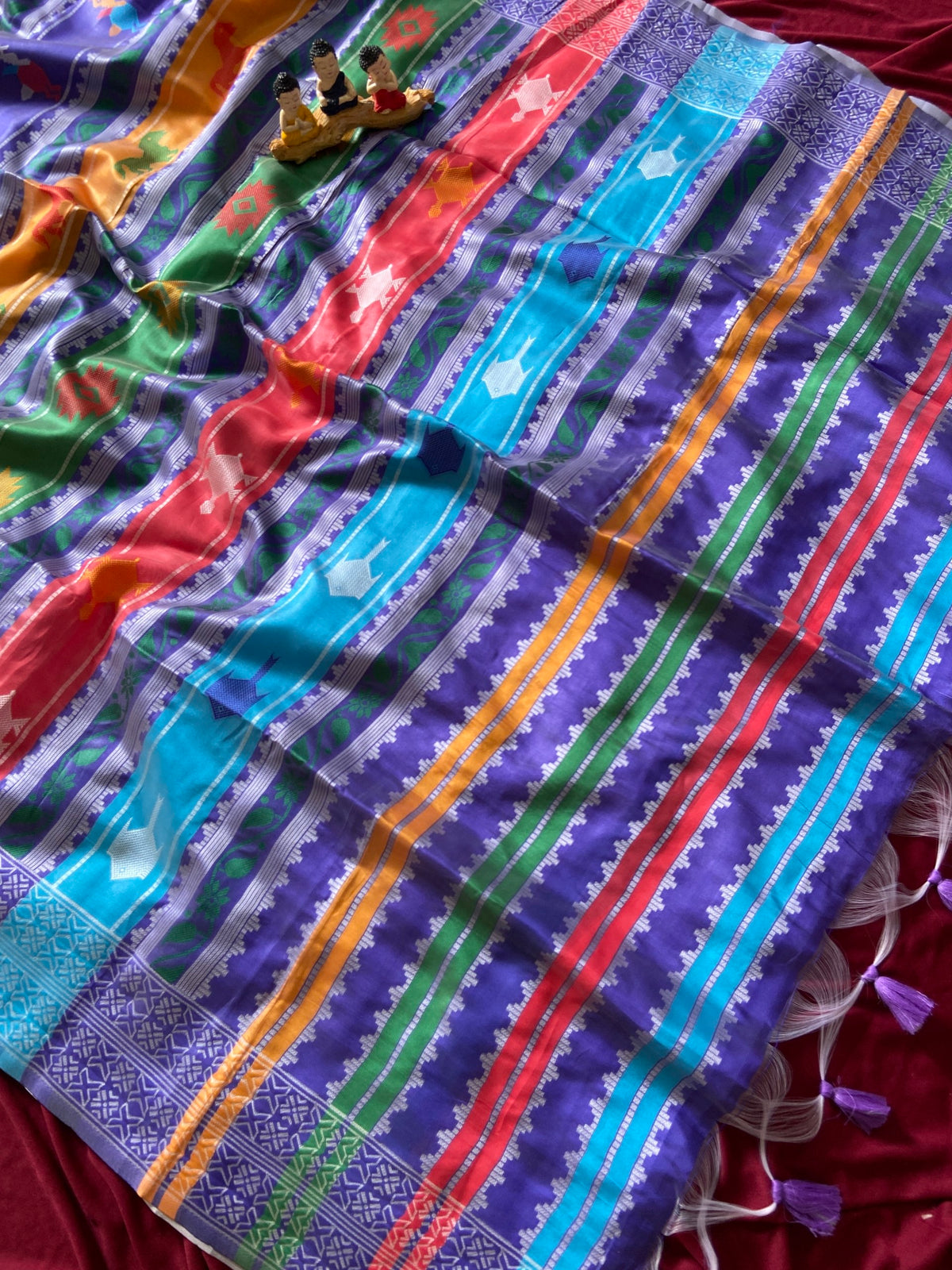 Blue and Multicolour Soft Silk Berhampuri Double Pallu Saree, view 2