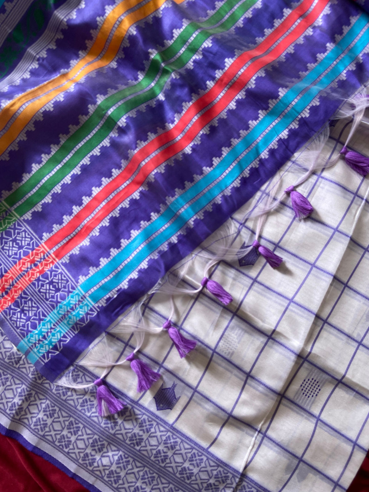 Blue and Multicolour Soft Silk Berhampuri Double Pallu Saree, view 4
