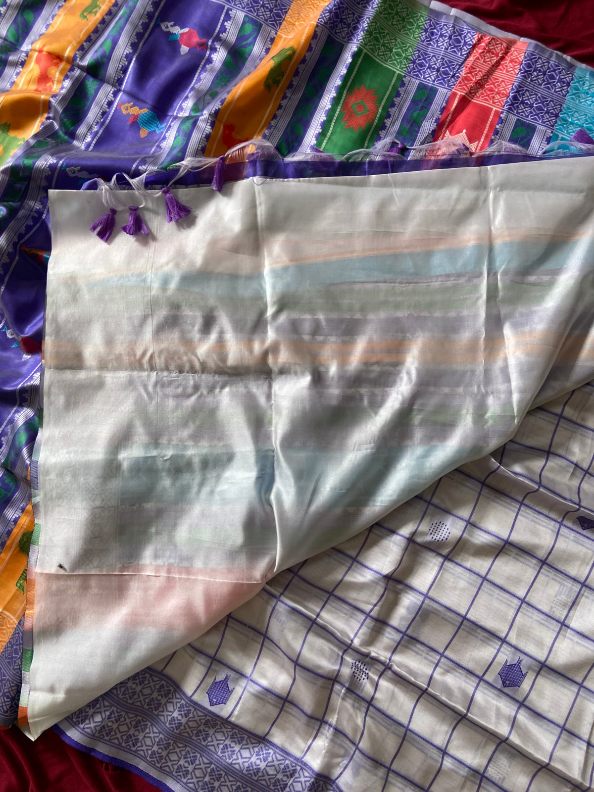 Blue and Multicolour Soft Silk Berhampuri Double Pallu Saree, view 5