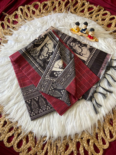 Maroon Semi Tussar Silk Printed Saree