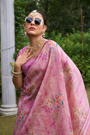 Rose Pink Tussar Silk Zari Line Saree
