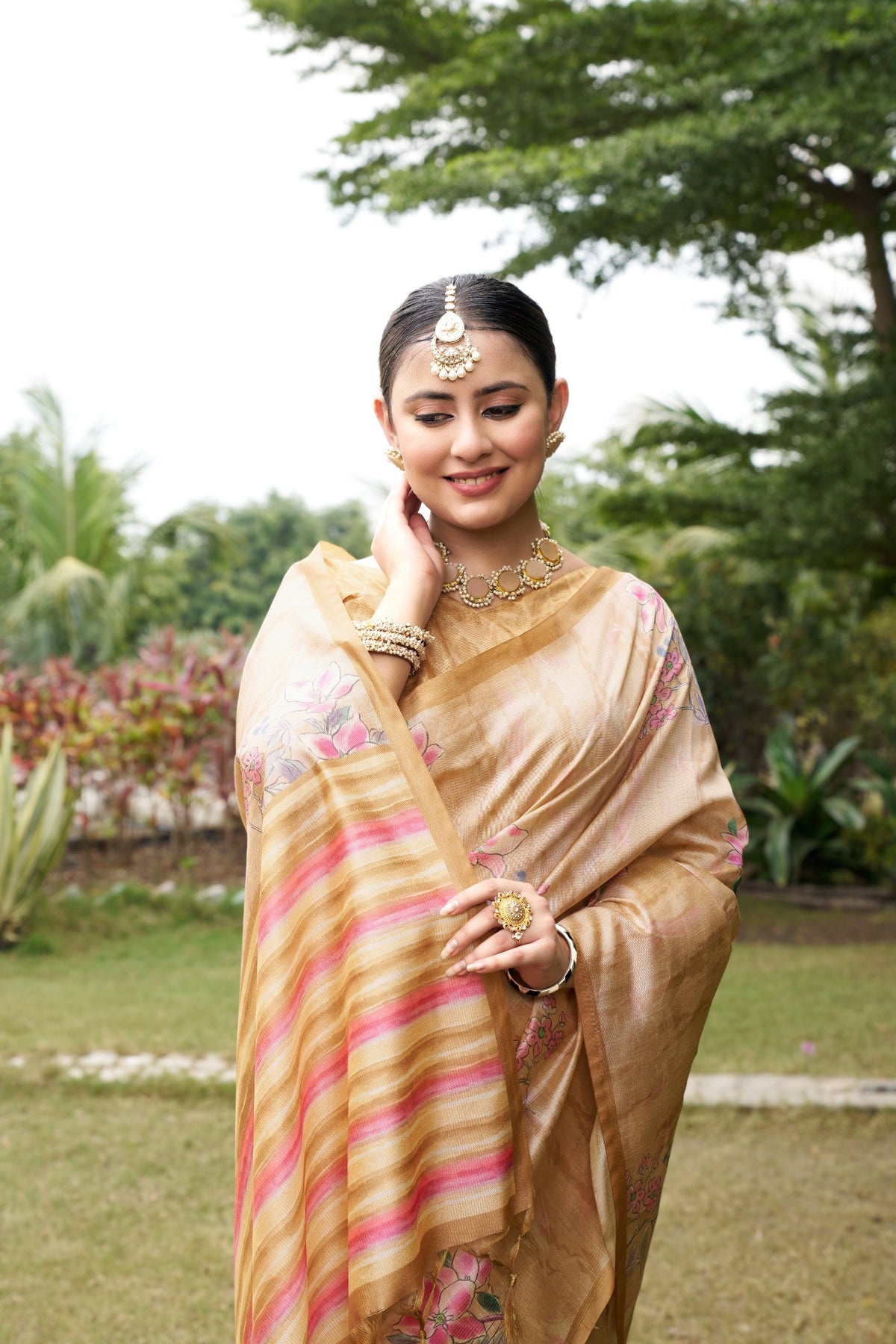 Mustard Tussar Silk Zari Line Saree, view 3