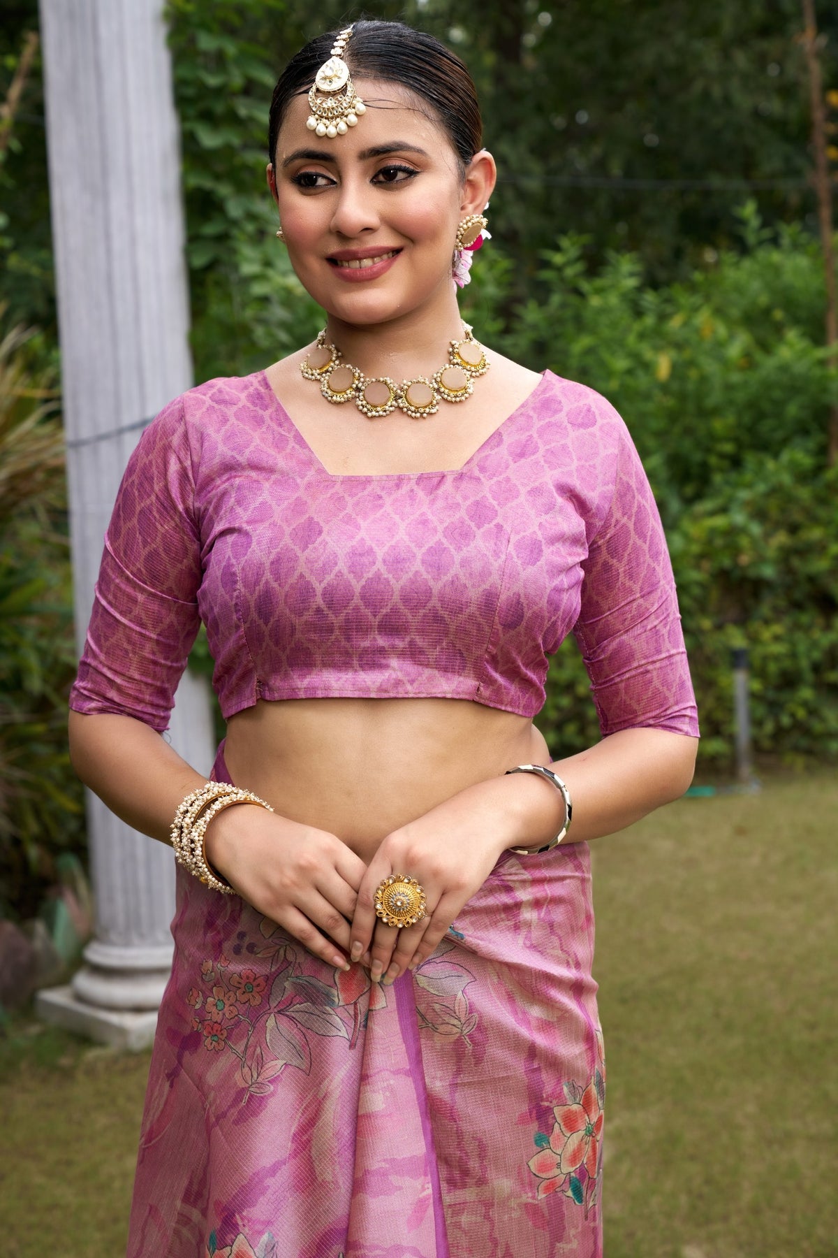 Rose Pink Tussar Silk Zari Line Saree, view 4