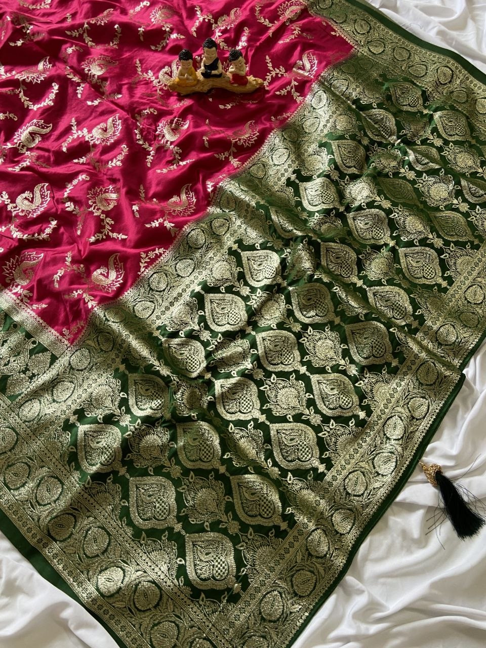 Rani Pink Banarasi Satin Silk Peacock Weave Saree