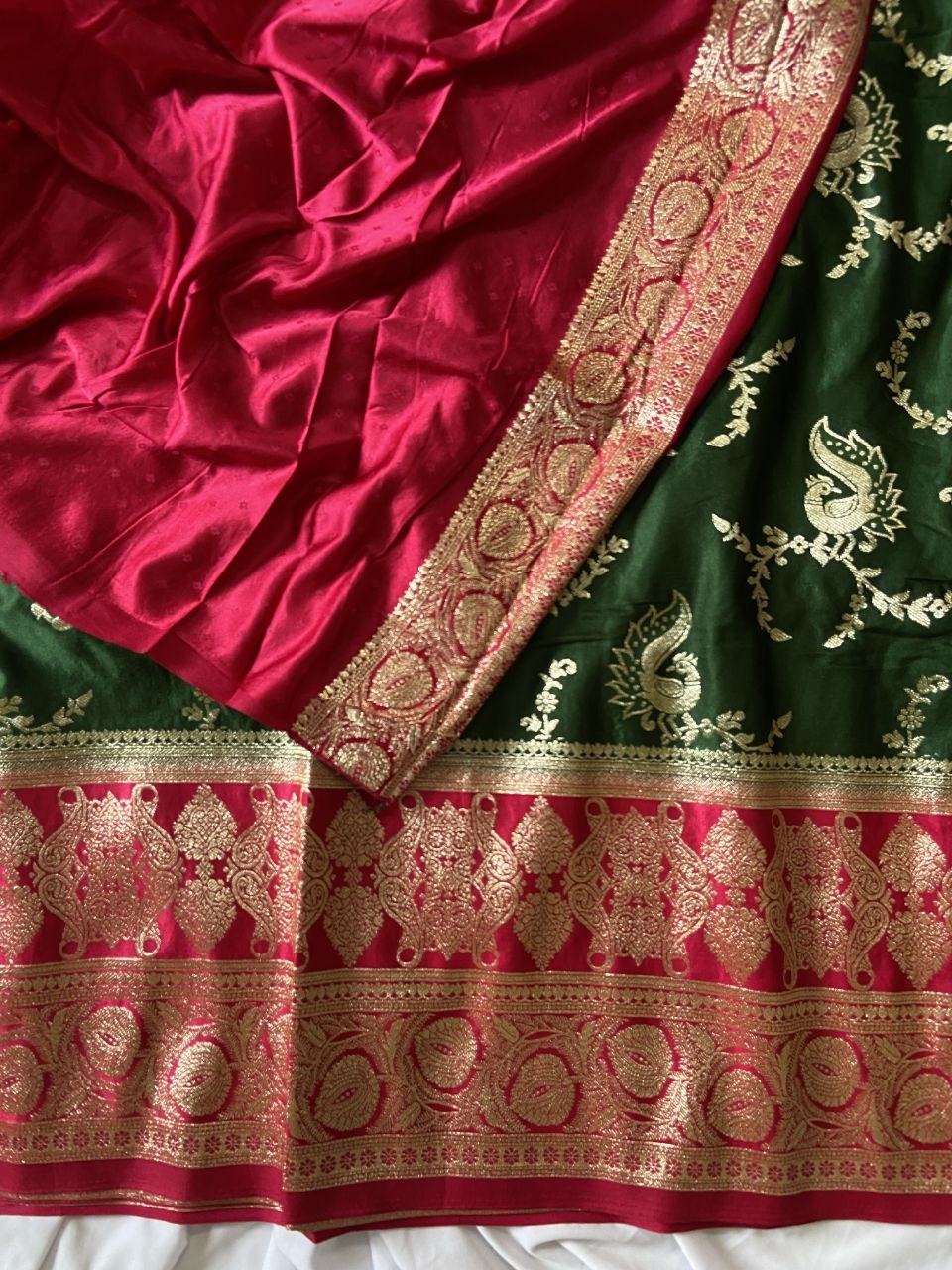Rani Pink Banarasi Satin Silk Peacock Weave Saree, view 3