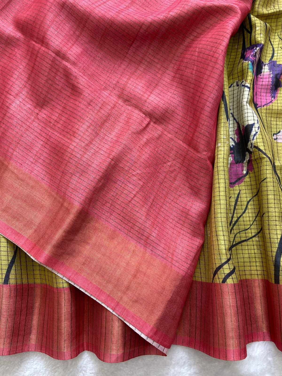 Olive Tussar Silk Floral Print Saree, view 3