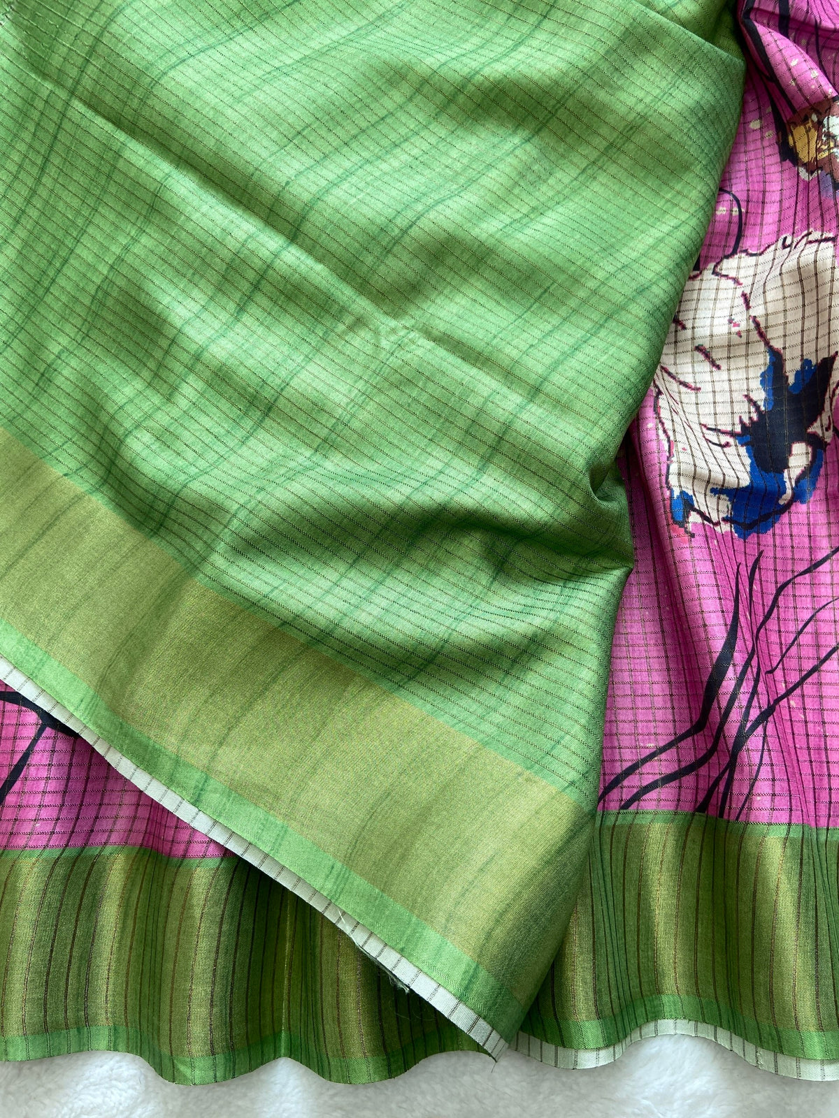 Pink Tussar Silk Floral Print Saree, view 3