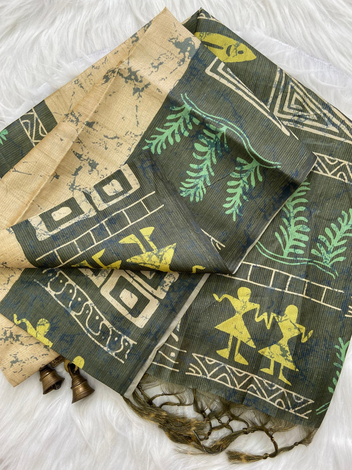 Grey Tussar Silk Tribal Print Saree