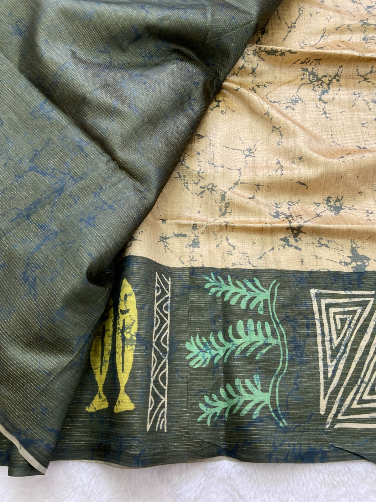 Grey Tussar Silk Tribal Print Saree, view 3