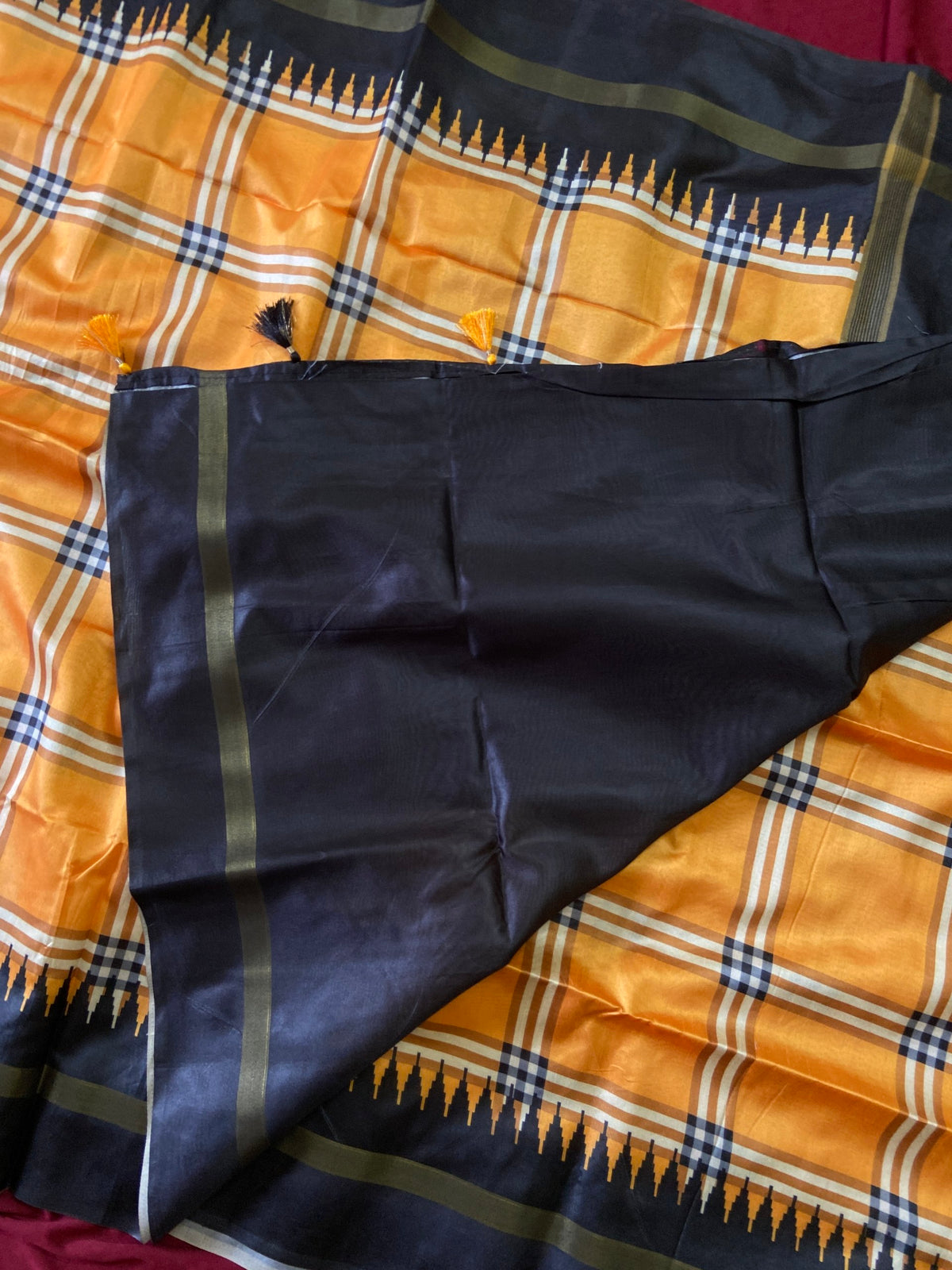 Mustard Tussar Silk Plaid Saree, view 5