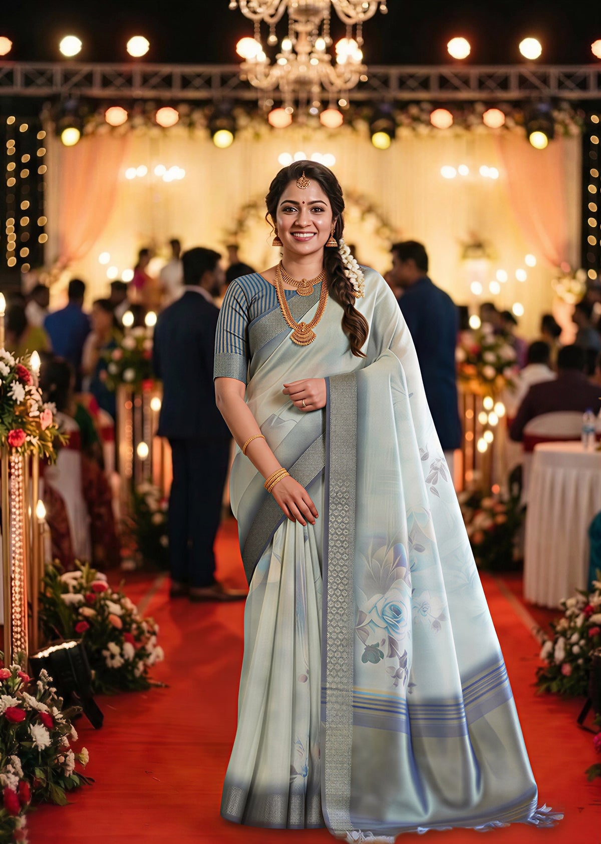 Grey Tissue Silk Sequin Pallu Saree