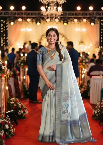 Grey Tissue Silk Sequin Pallu Saree